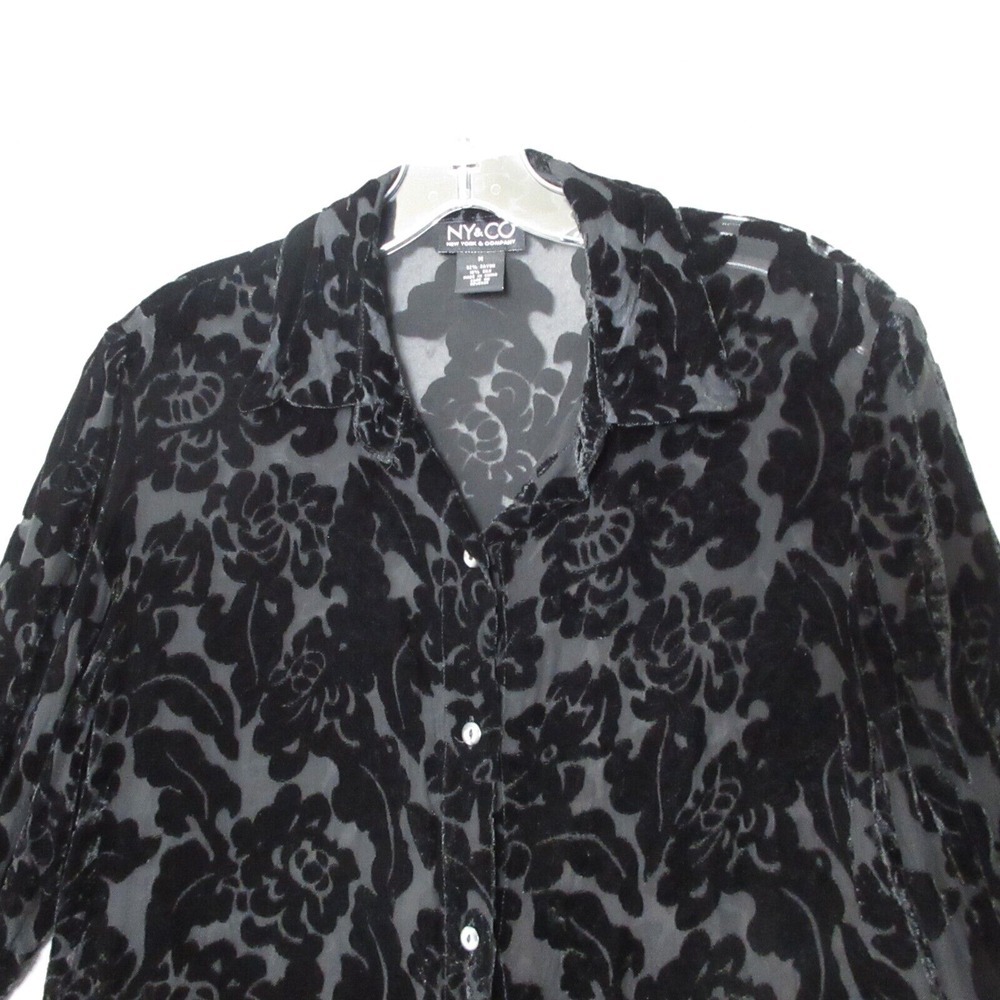 New York & Co Top Black Floral Y2K Velvet Dark Romance Sheer Whimsigoth